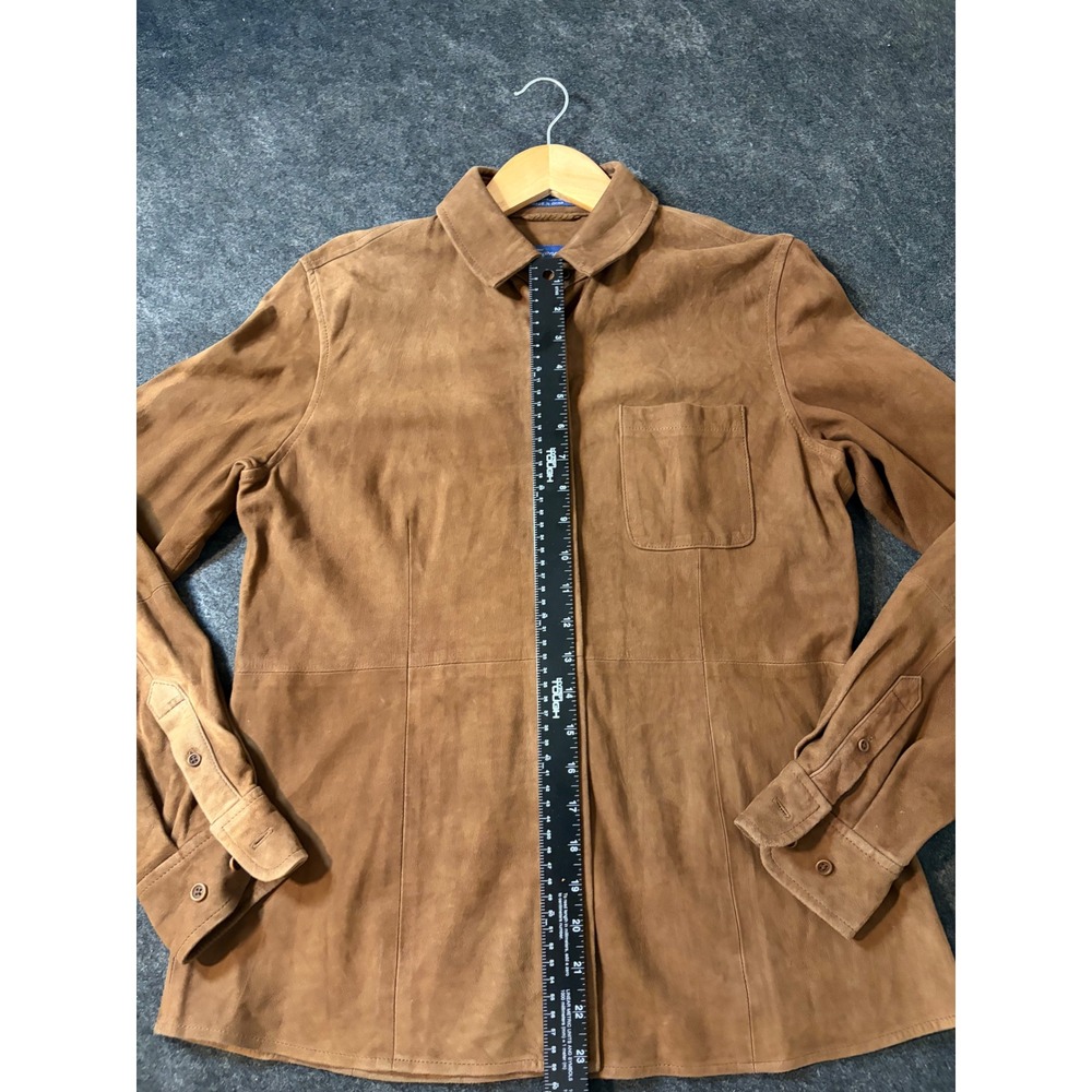 Womens Brown Suede Leather Button Front Shirt Jacket Long Sleeve Size M - Picture 5 of 16